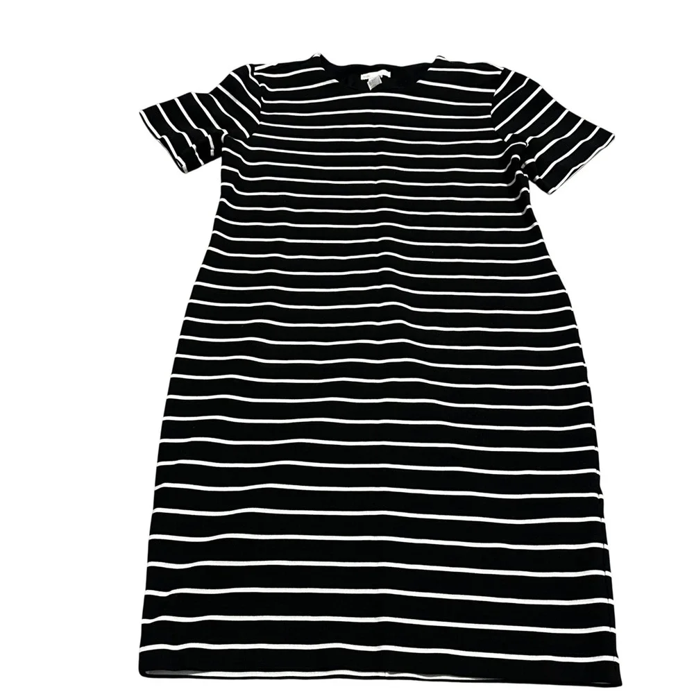 HM Basic Womens Black White Striped Short‎ Sleeve Shift T-Shirt Dress Large L